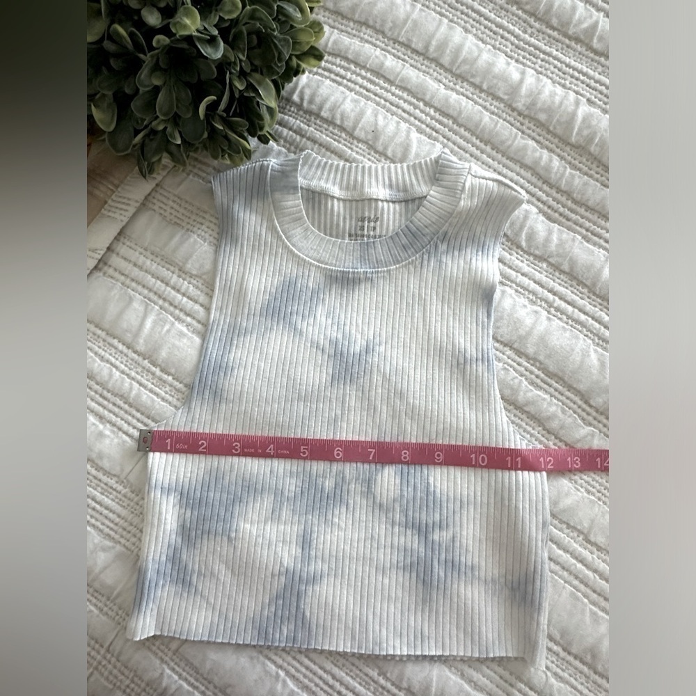 Aerie Blue and White Tie Dye Ribbed Sleeveless Crop Top Size XS - Picture 5 of 12